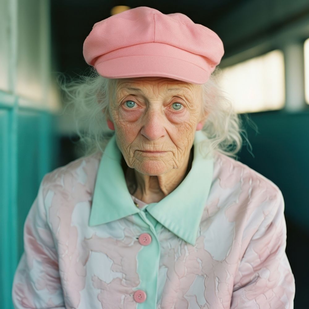 Old woman wearing causal clothes adult pink grandparent.