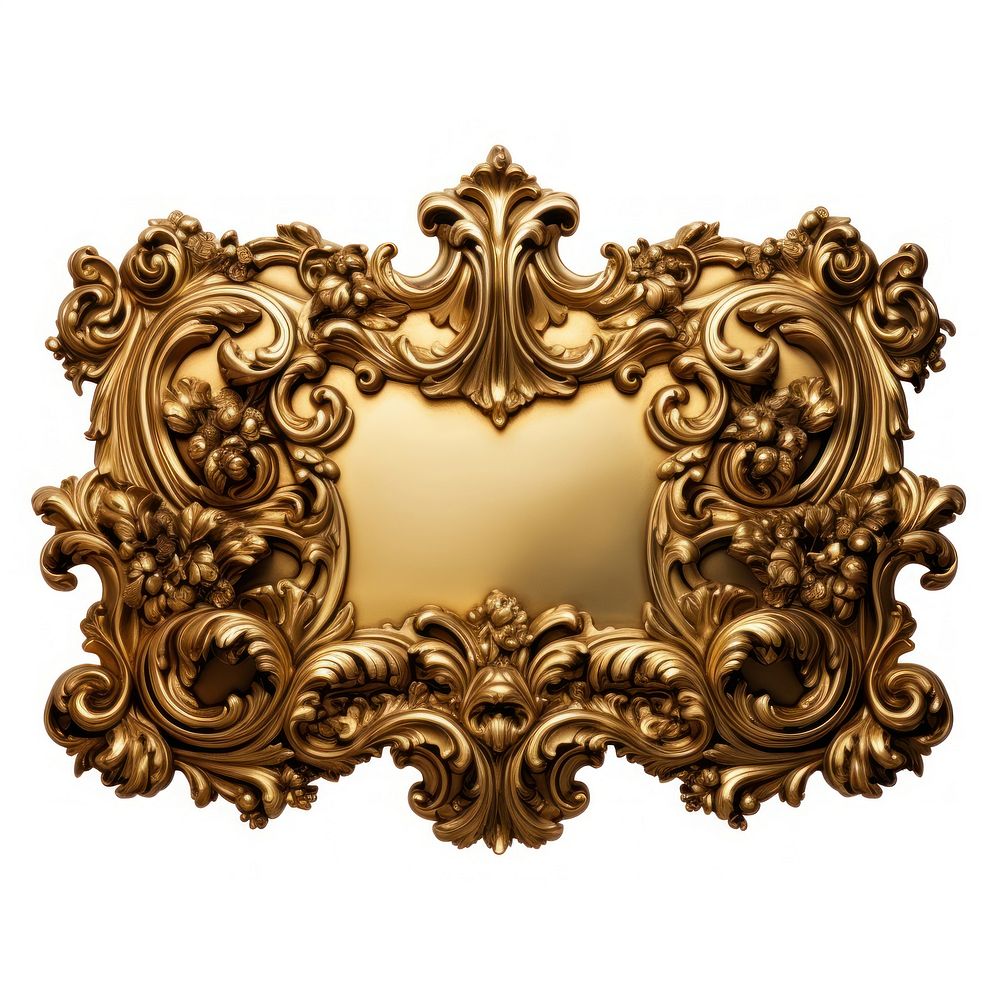 Baroque painting frame gold white background.