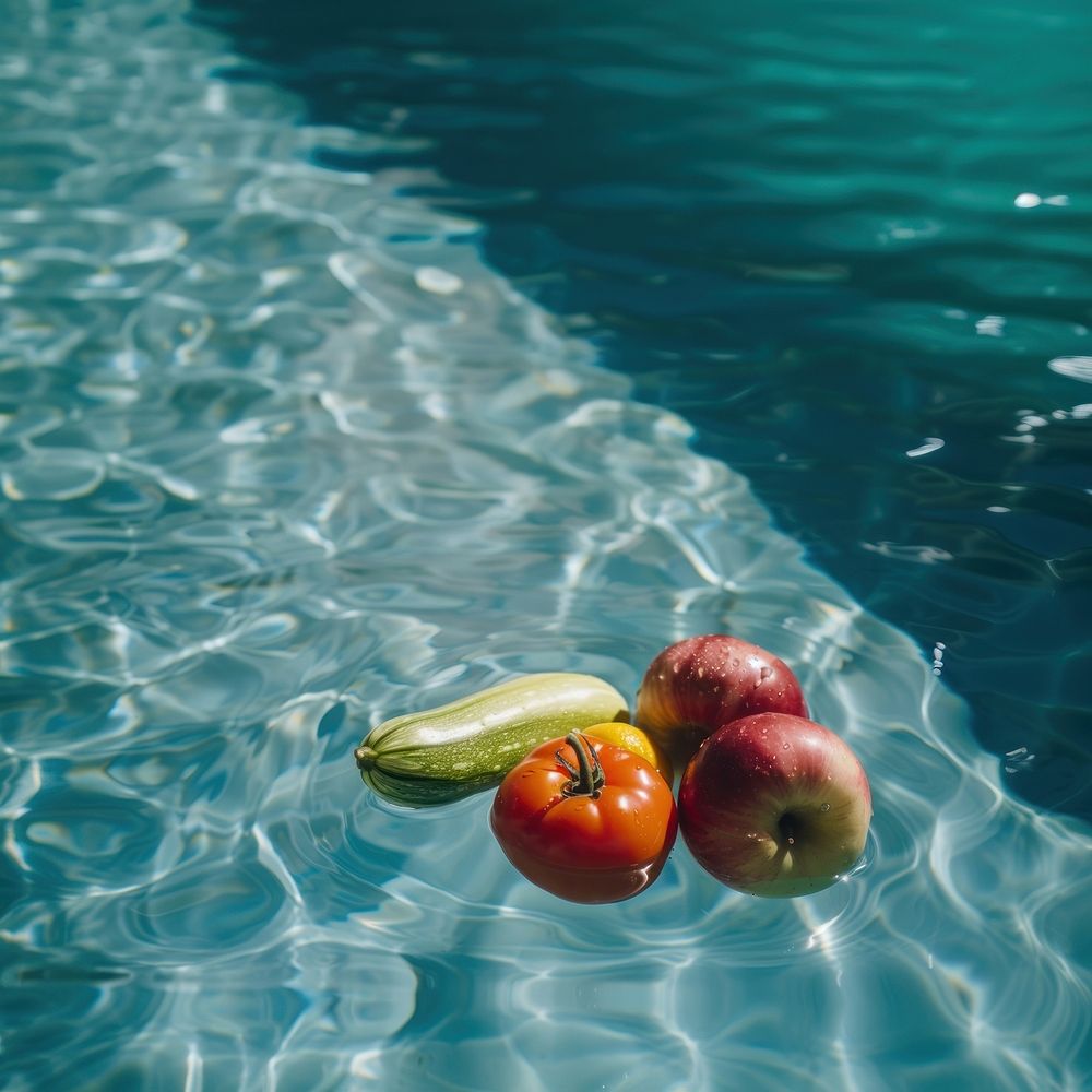 Vegetables and fruits sunlight floating swimming.