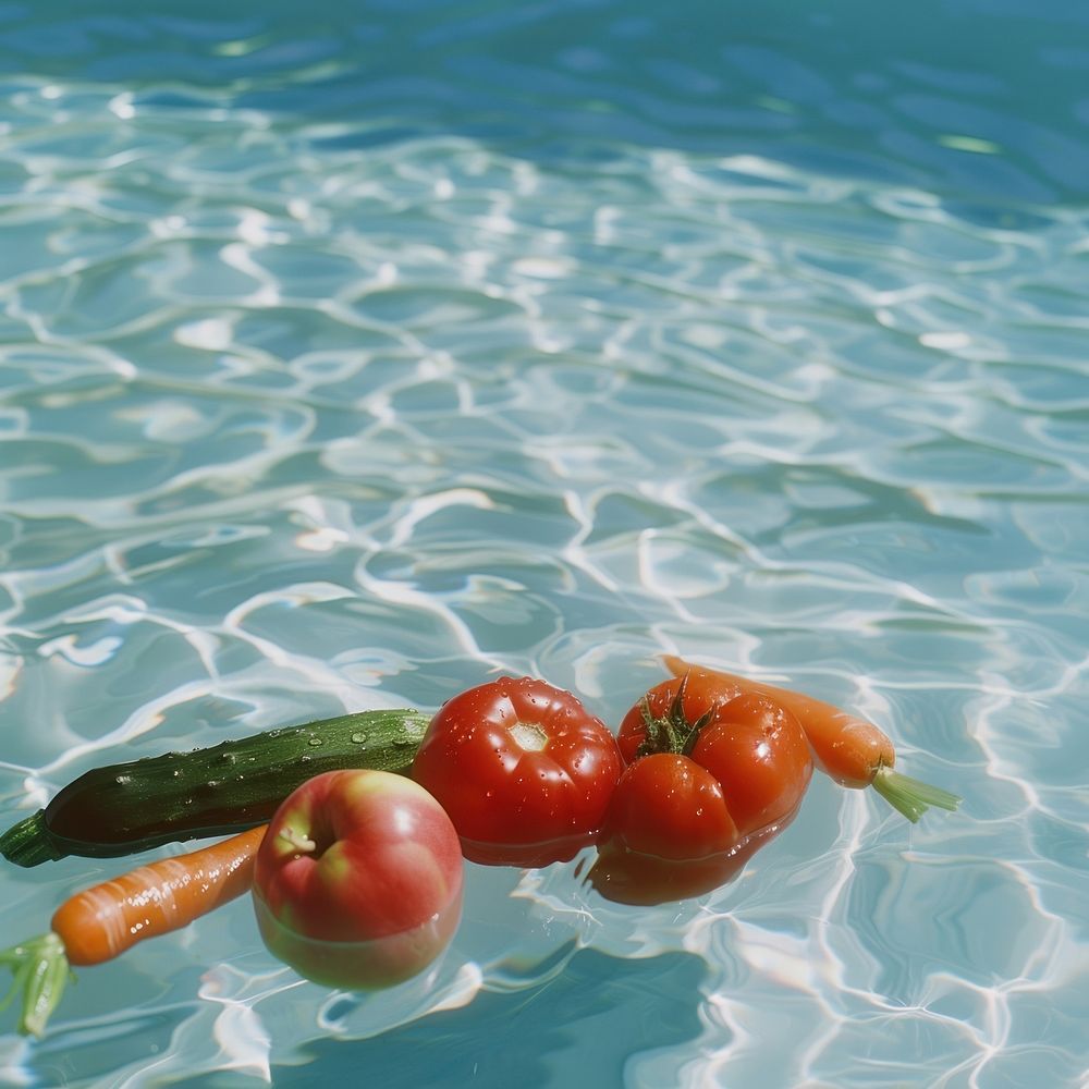 Vegetables and fruits outdoors swimming plant.