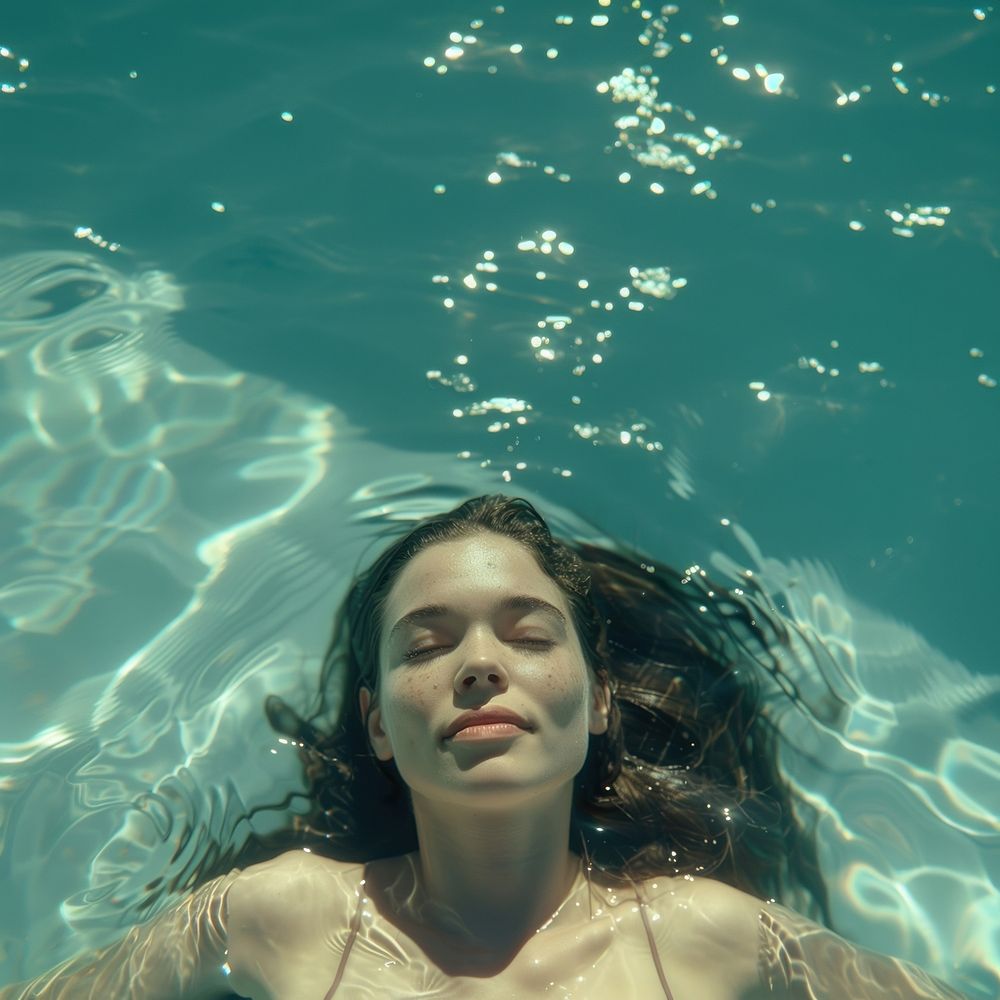 Woman swimming floating portrait.