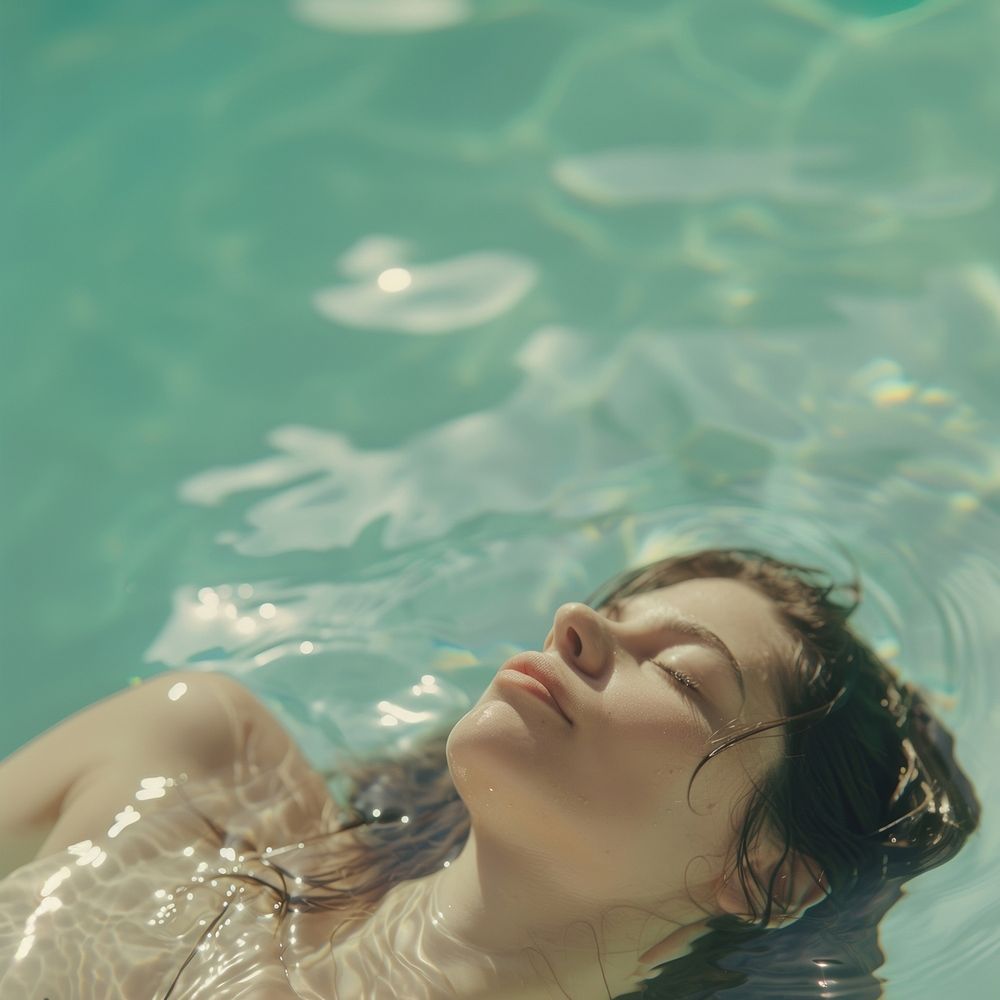 Woman swimming floating sunlight.