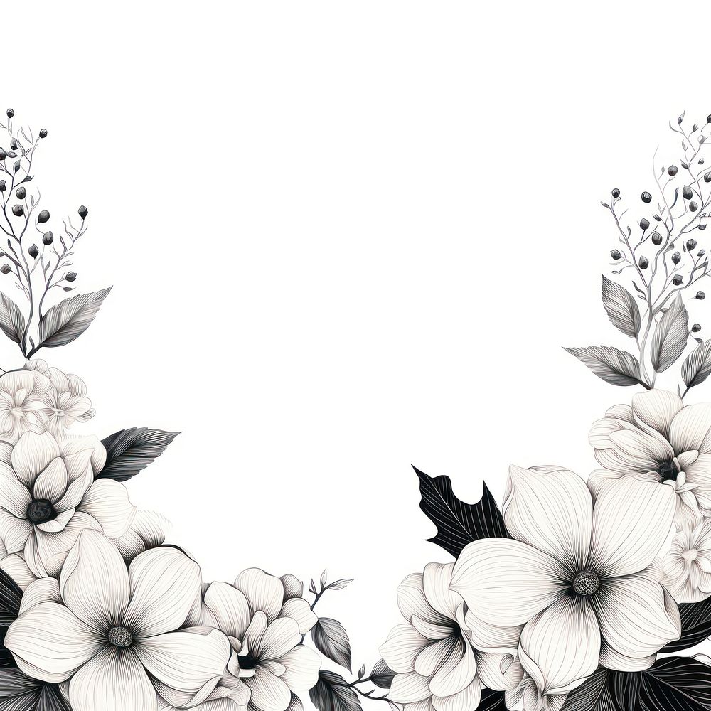 Black and white flowers border backgrounds pattern drawing.
