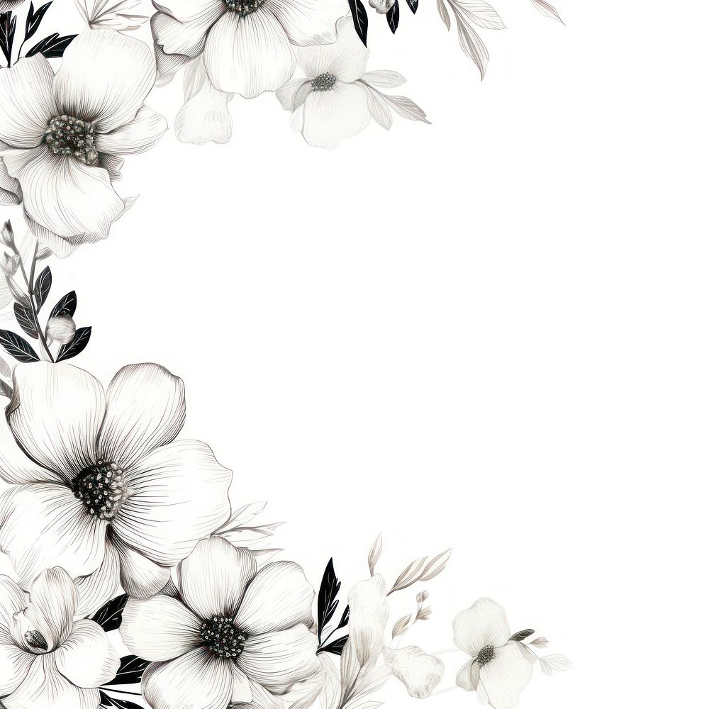 Black and white flowers border backgrounds pattern drawing.