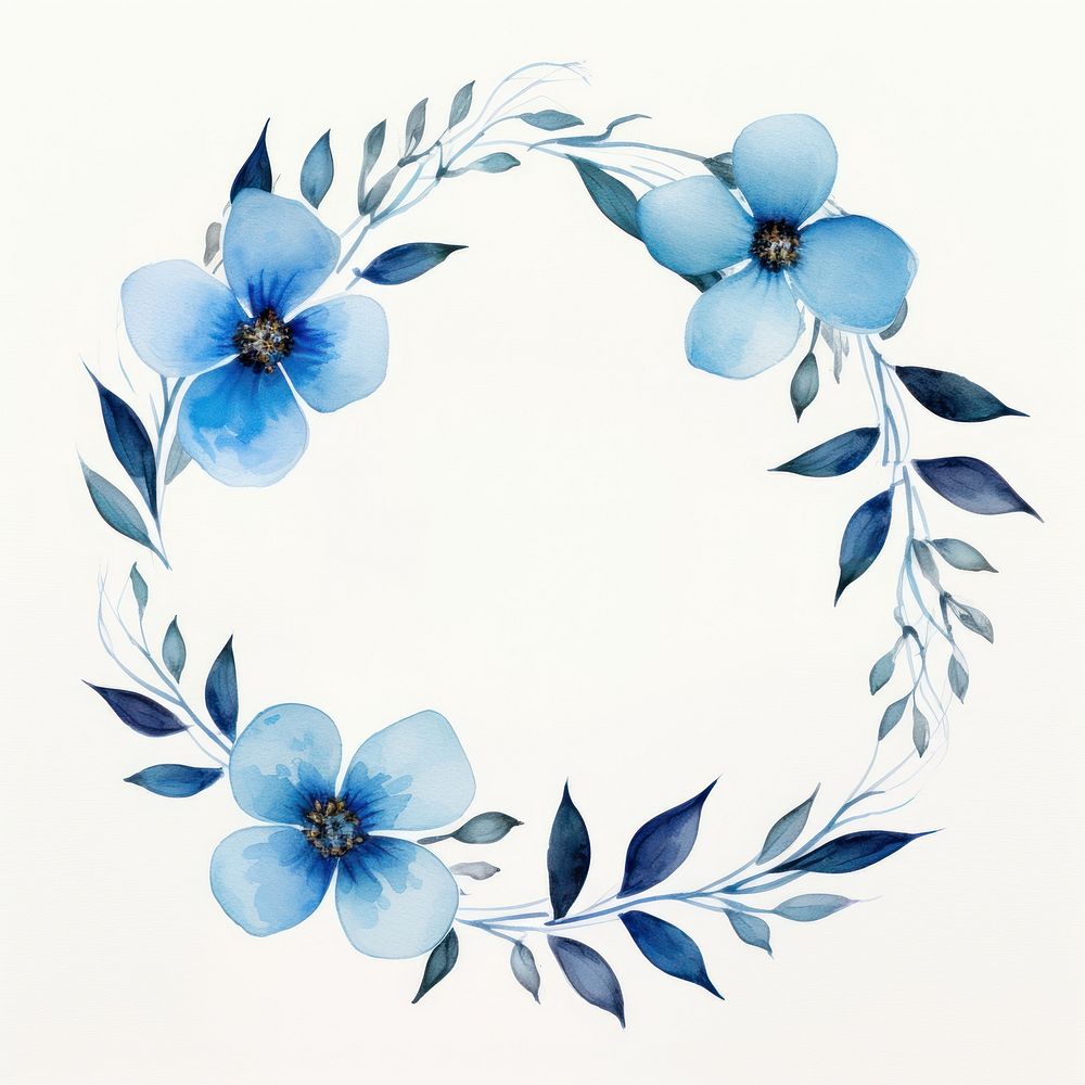 Blue border flower circle pattern wreath plant.