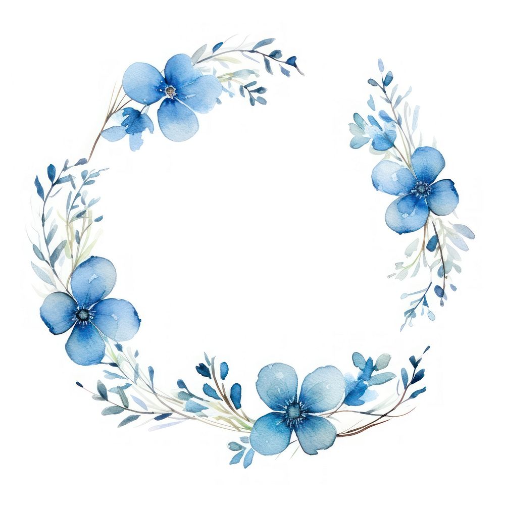 Blue border flower circle pattern wreath plant.