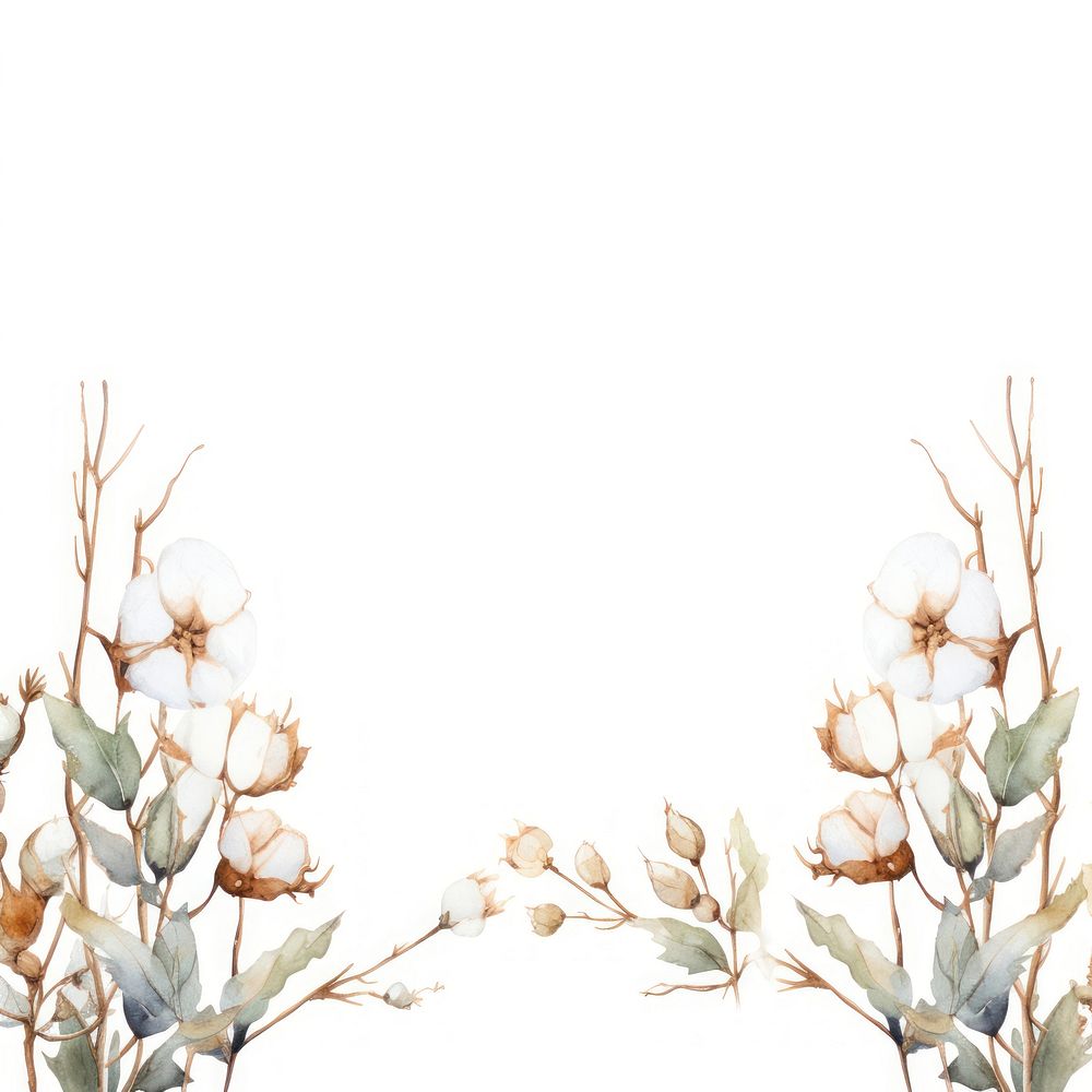 Cotton flower border pattern white background illustrated.