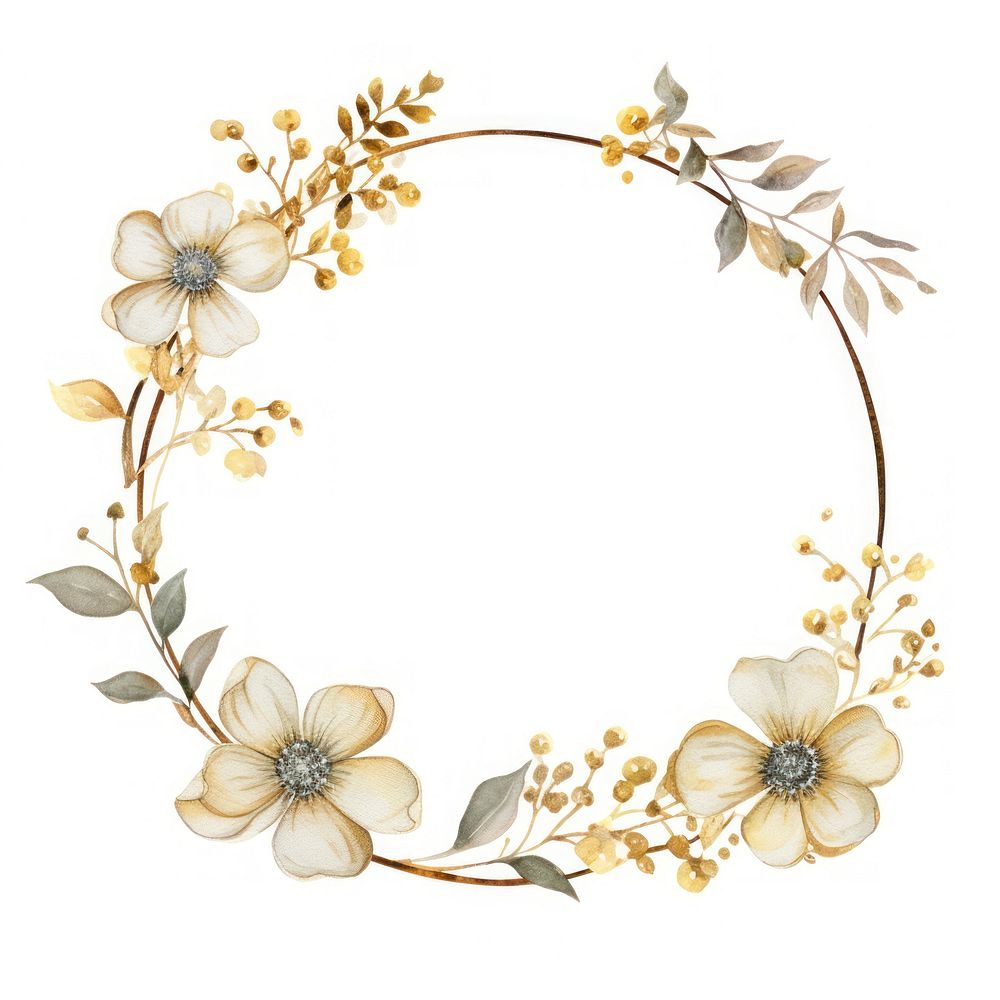 Gold border flower circle jewelry pattern wreath.