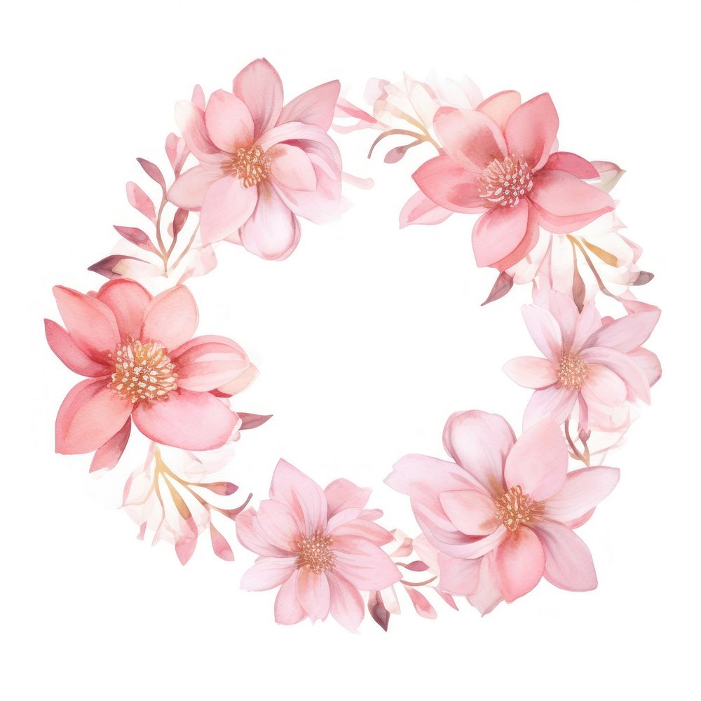 Pink border flower circle blossom wreath plant.