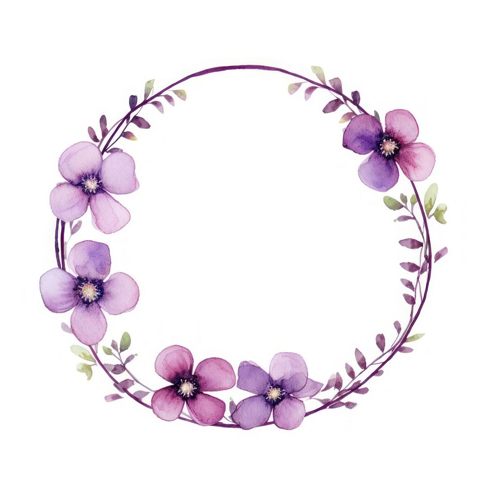 Purple border flower circle wreath plant white background.