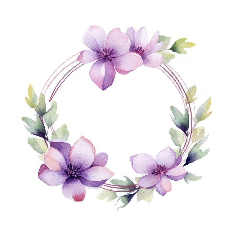 Purple border flower circle wreath plant white background.