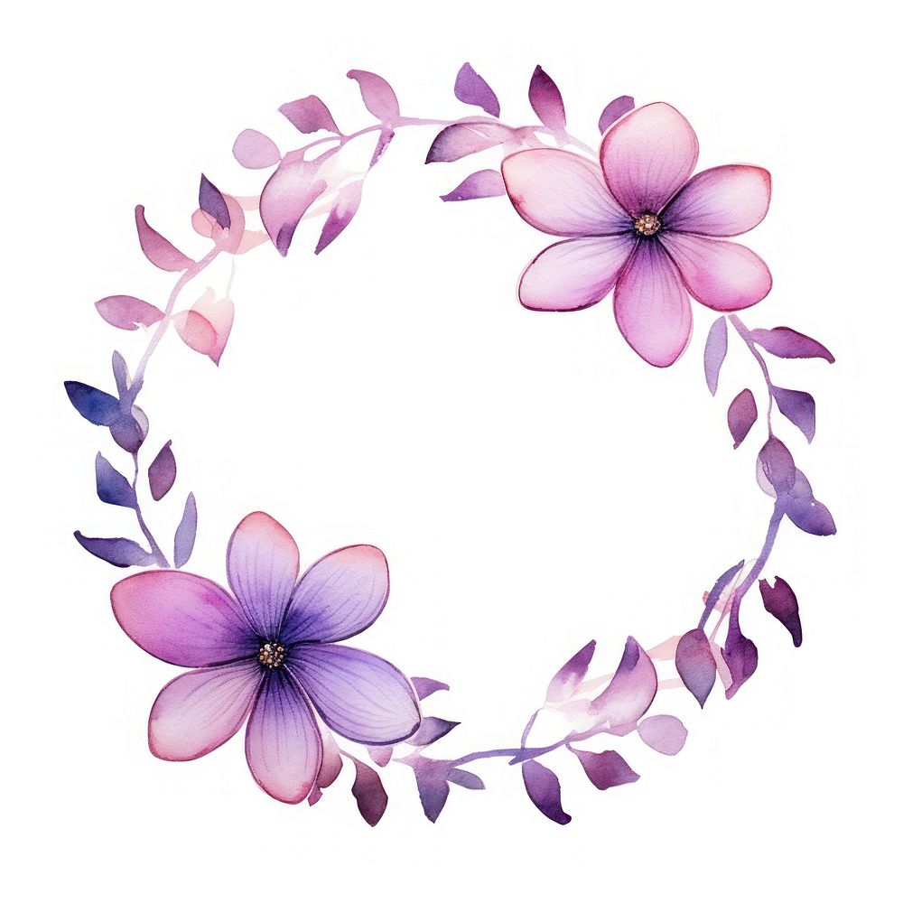 Purple border flower circle pattern nature wreath.