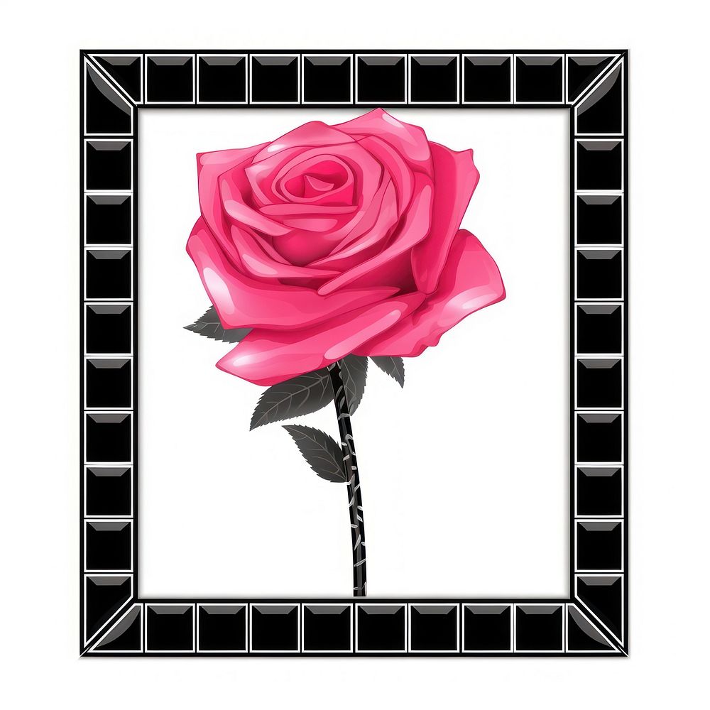 A blank shocking pink rose frame flower plant white background.