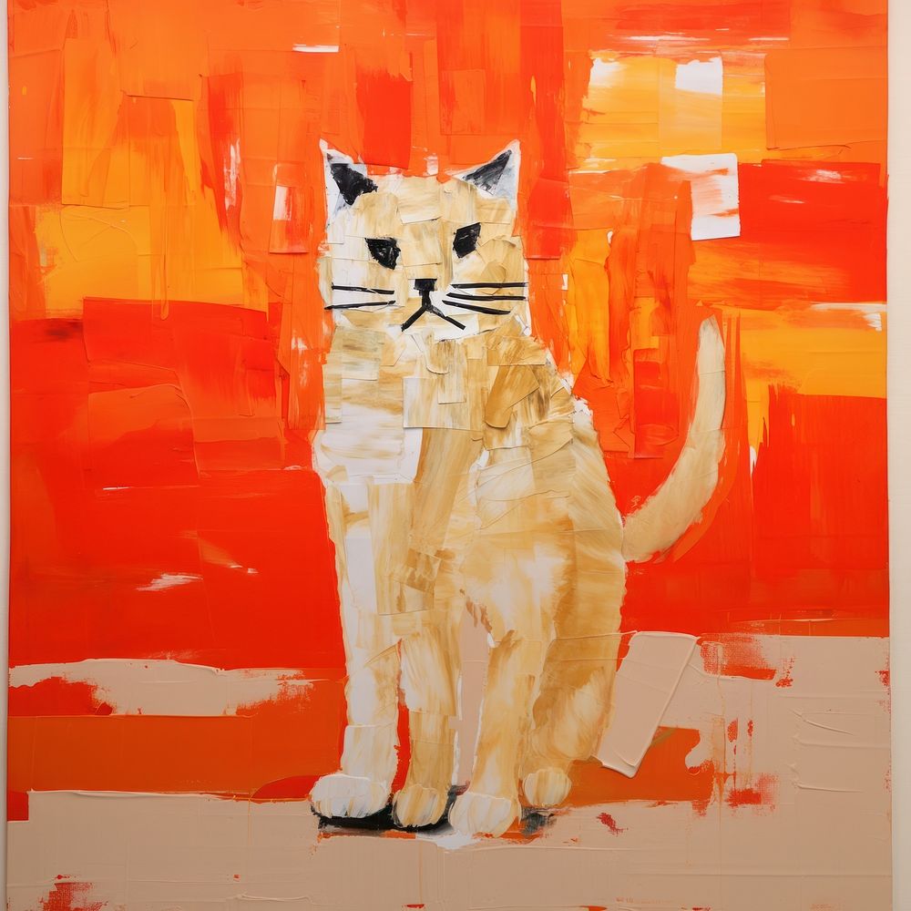 An orange cat art painting collage.