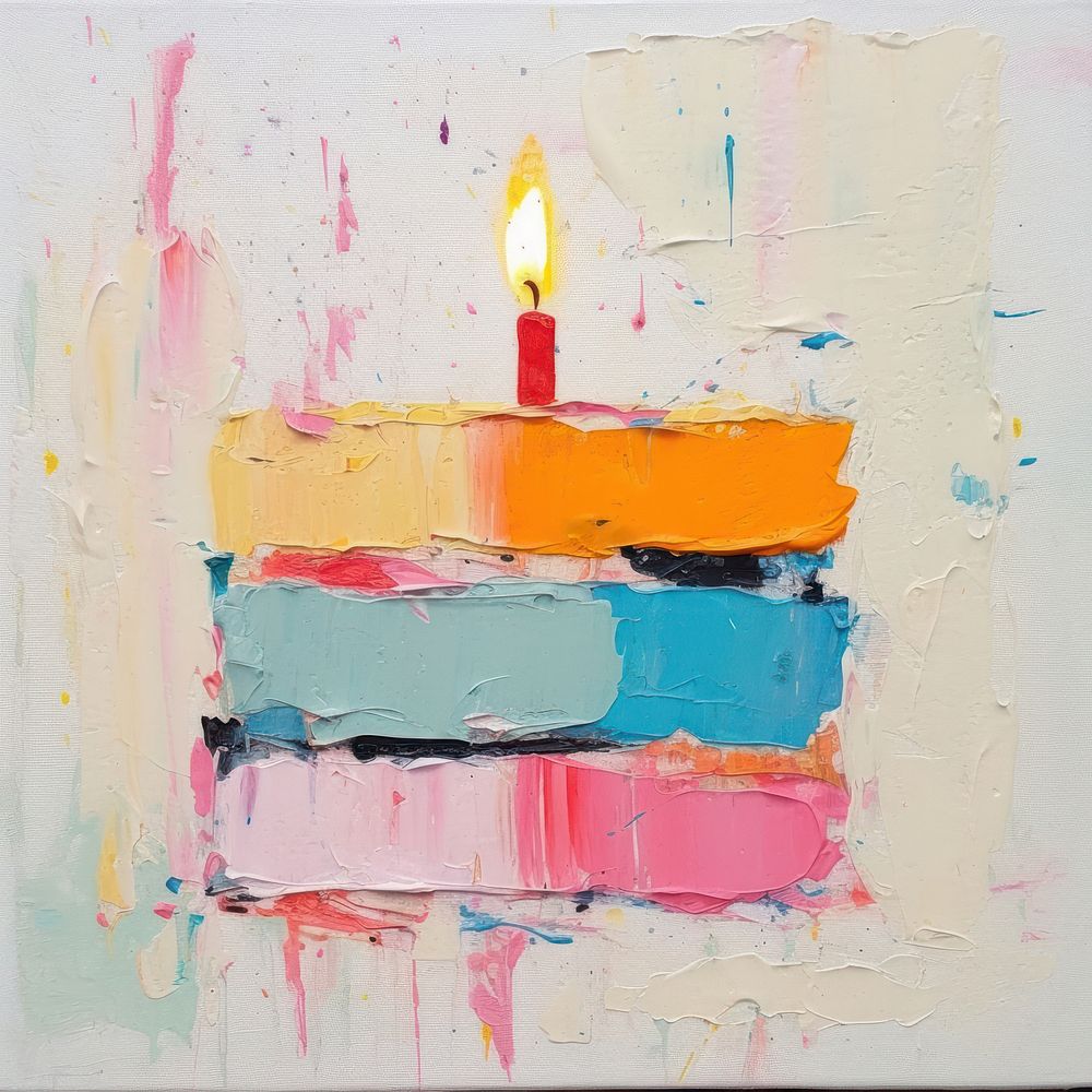 Birthday cake art painting candle.