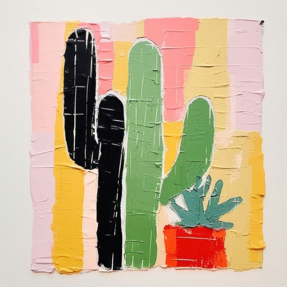 Cactus art painting collage.
