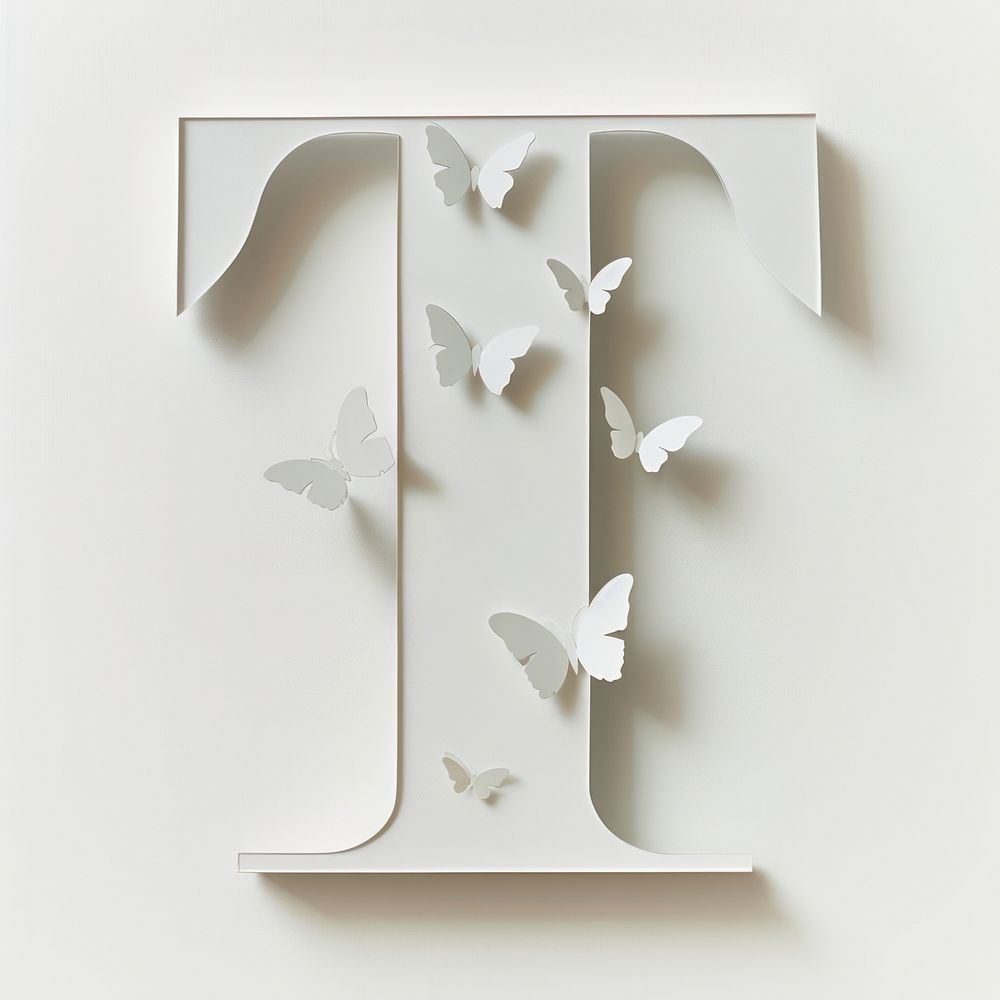 Letter T font white paper butterfly.