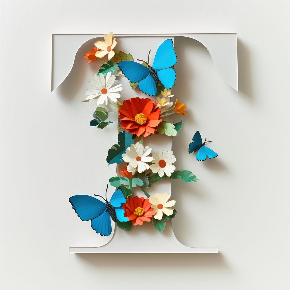 Letter T font flower plant art.