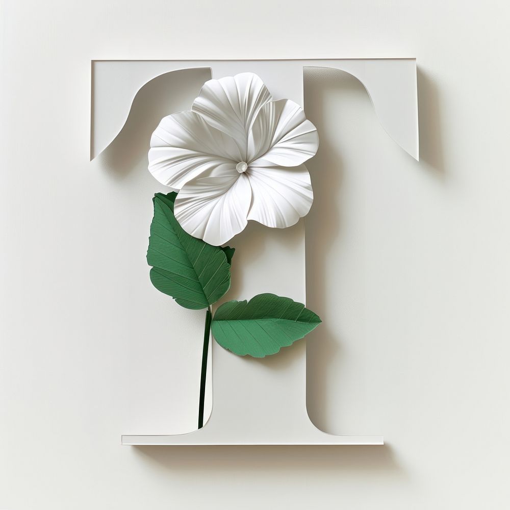 Letter T font flower plant white.