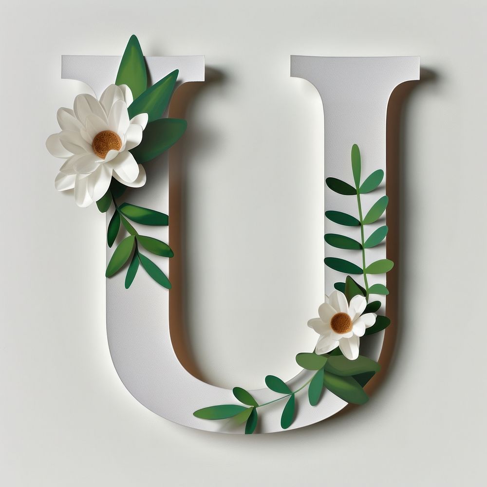 Letter U font flower plant text.