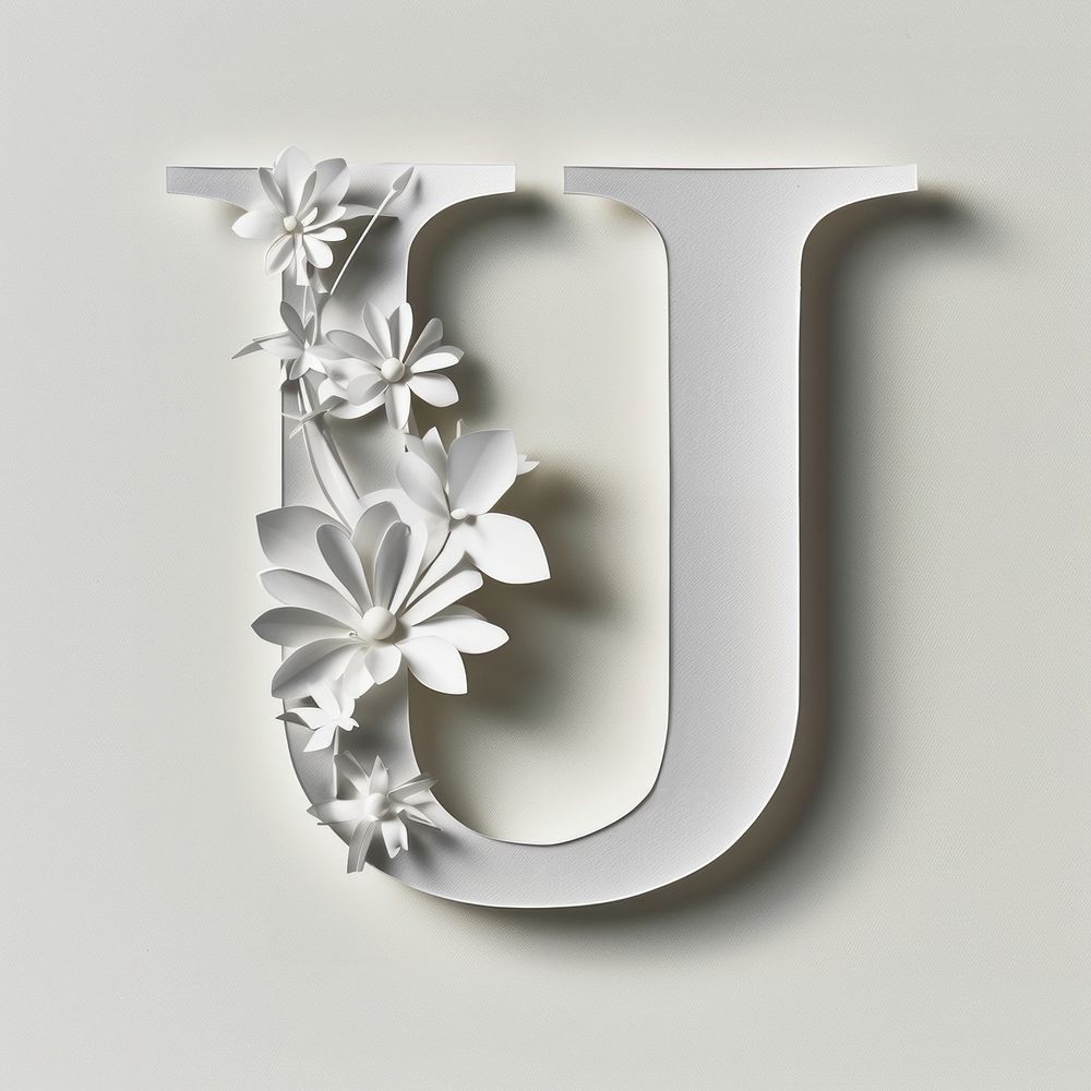 Letter U font flower white text.