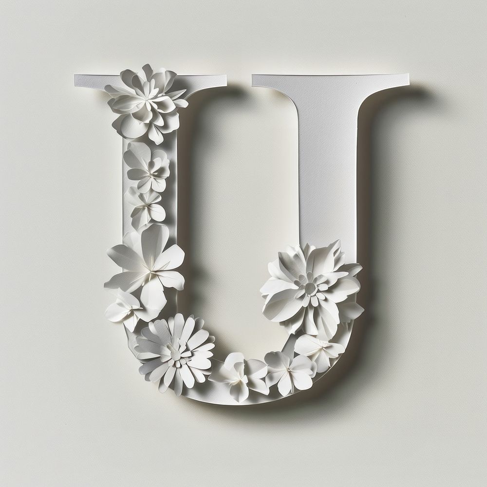 Letter U font flower white text.