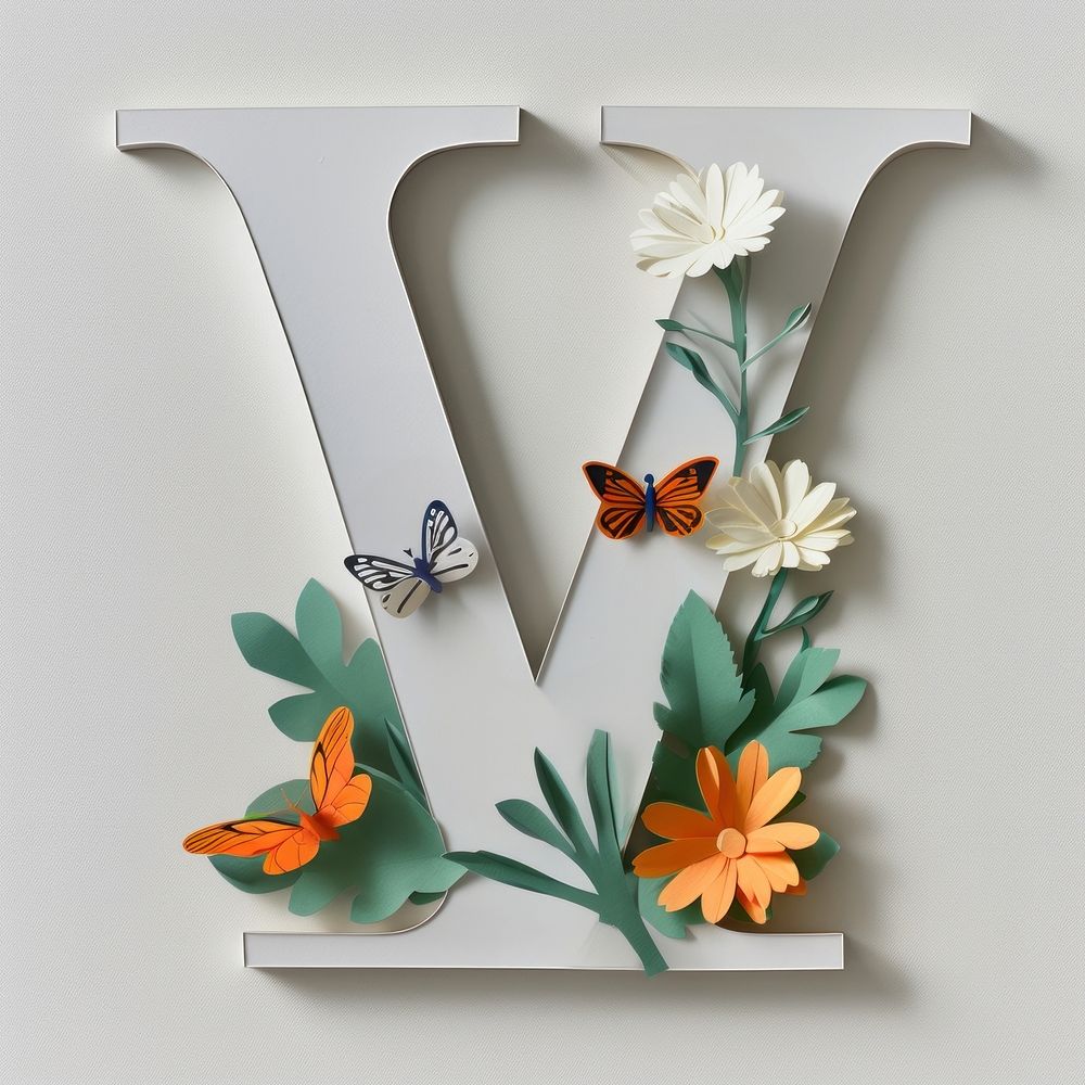 Letter V font flower plant art.