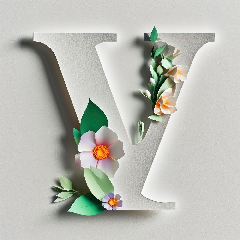 Letter V font alphabet flower text.