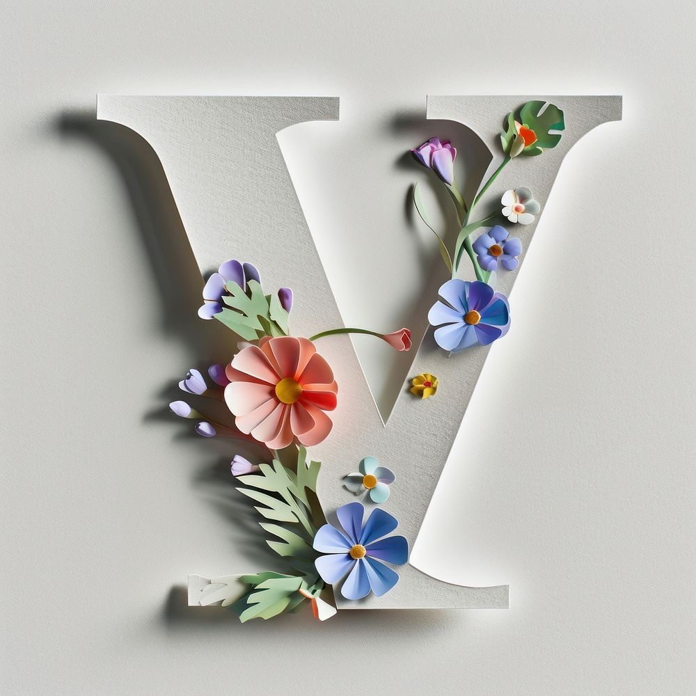 Letter V font flower text art.