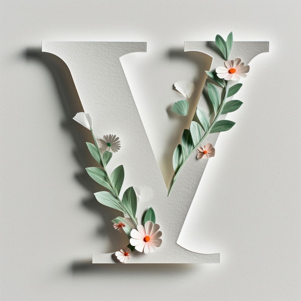 Letter V font flower plant art.