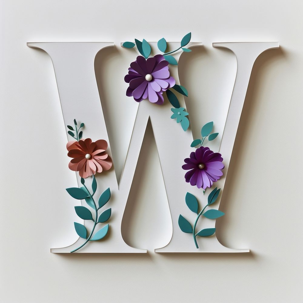 Letter W font flower text art.