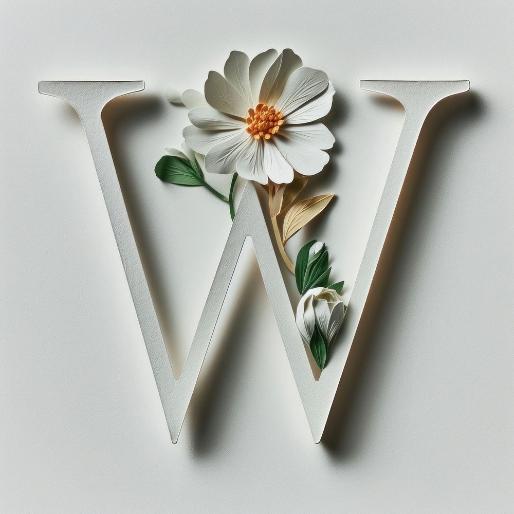 Letter W font flower plant white.