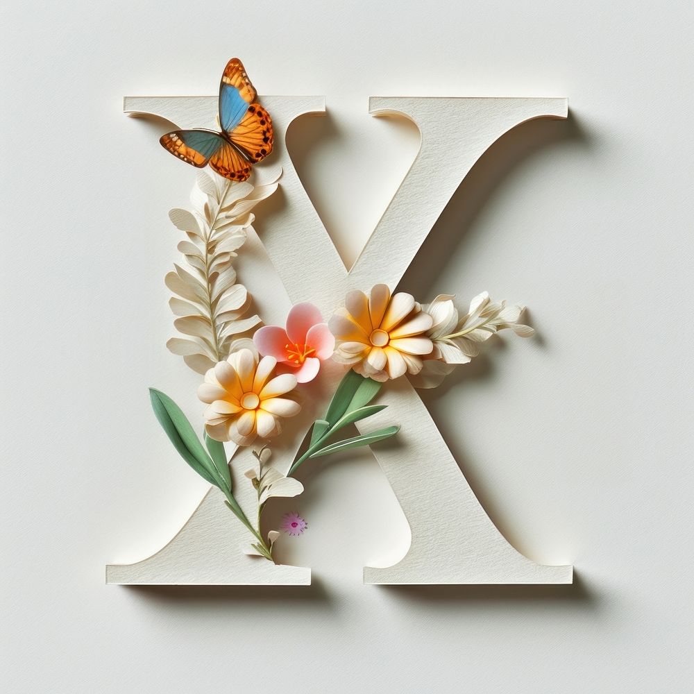Letter X font flower white white background.