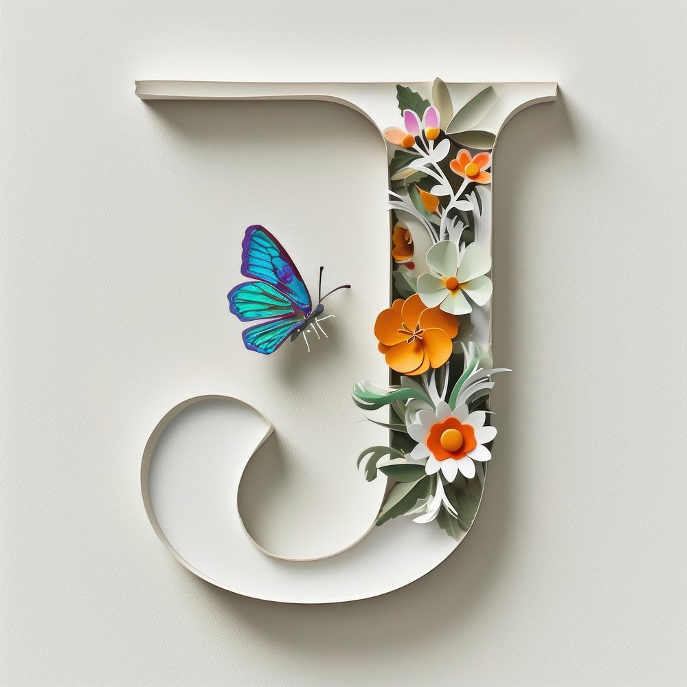 Letter J font butterfly art creativity.