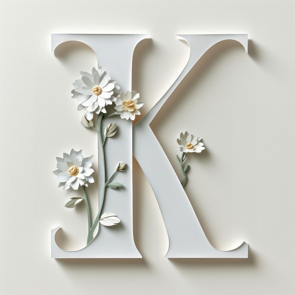 Letter K font flower white text.