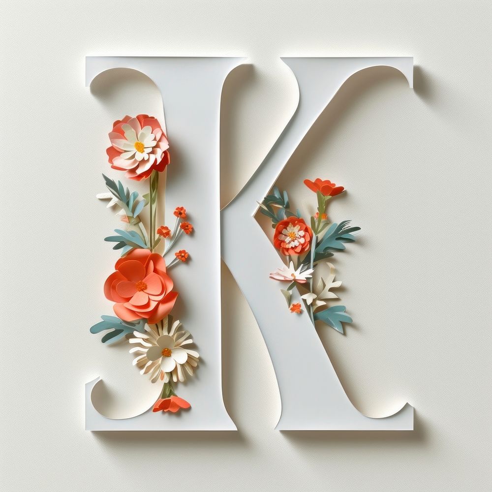 Letter K font flower text calligraphy.