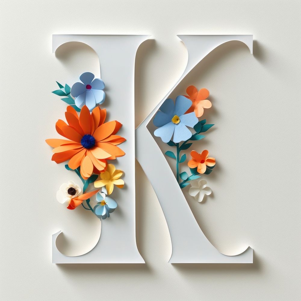 Letter K font alphabet flower text.