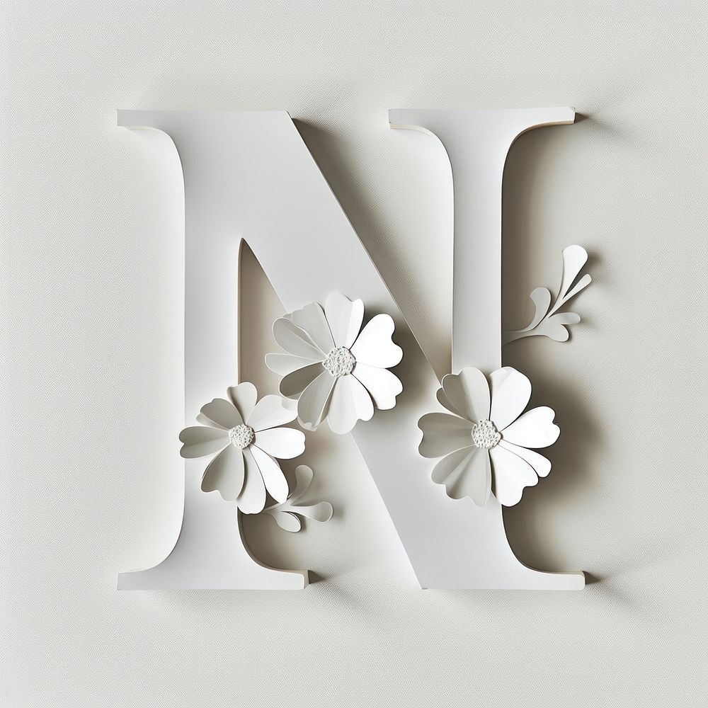Letter N font flower white text.