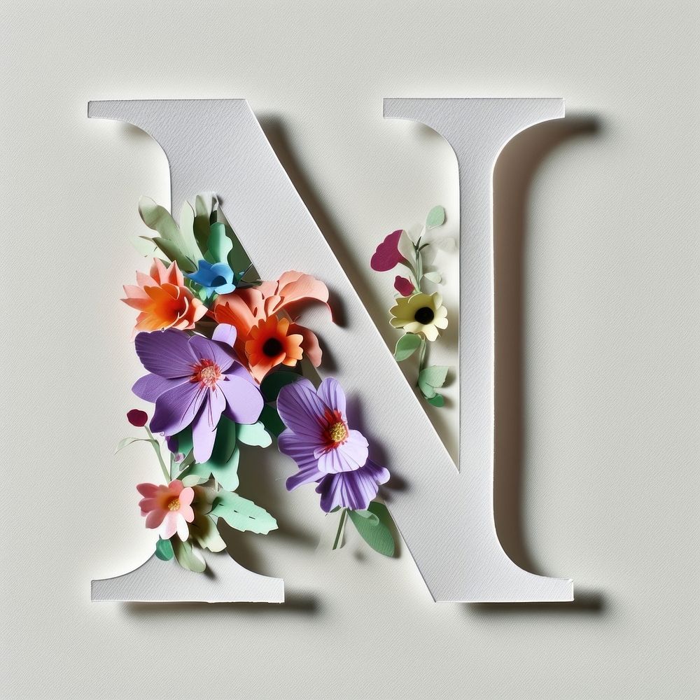 Letter N font alphabet flower text.