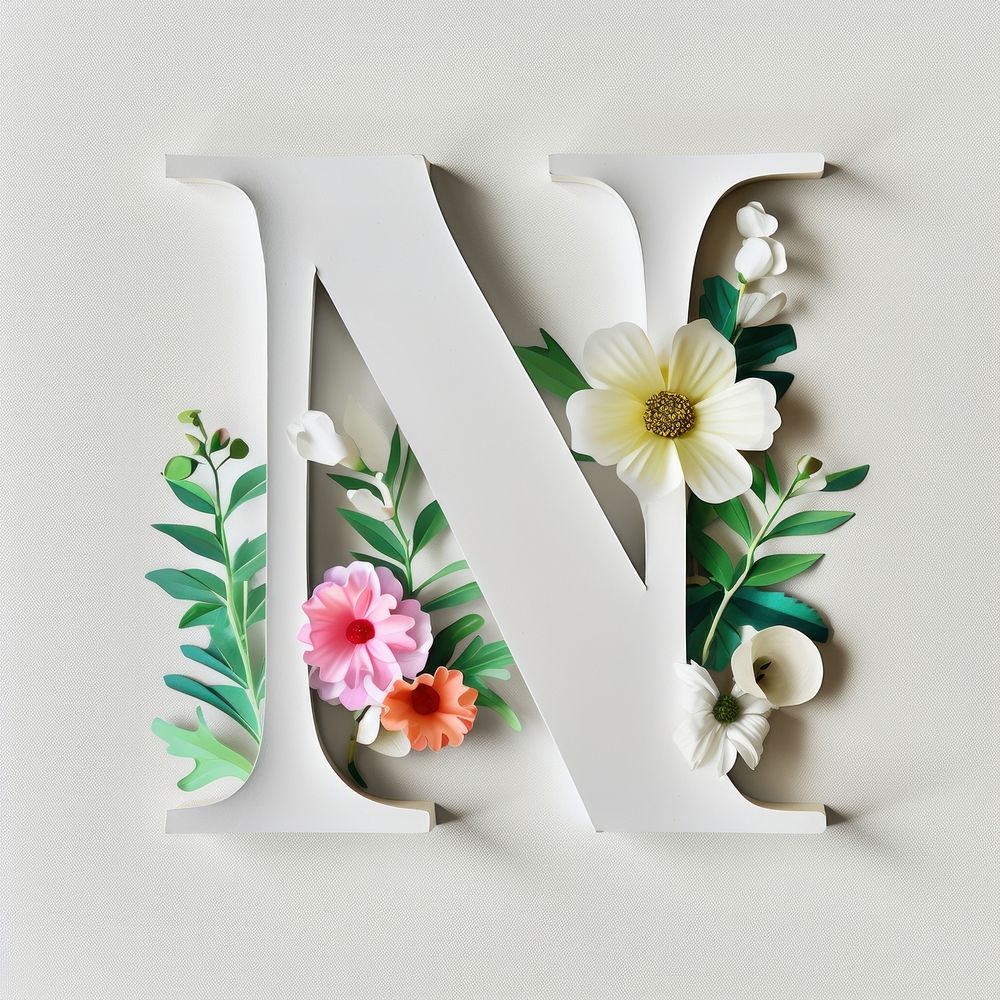 Letter N font flower text creativity.