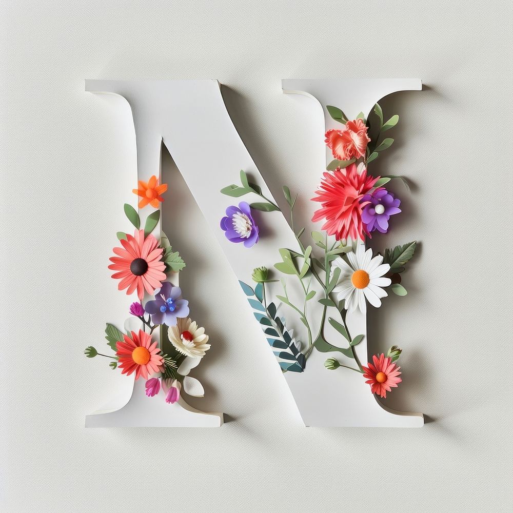 Letter N font flower alphabet pattern.