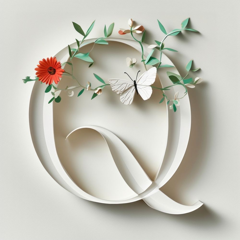 Letter Q font flower pattern plant.