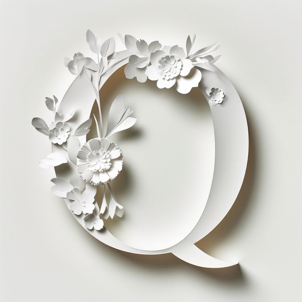 Letter Q font flower white art.