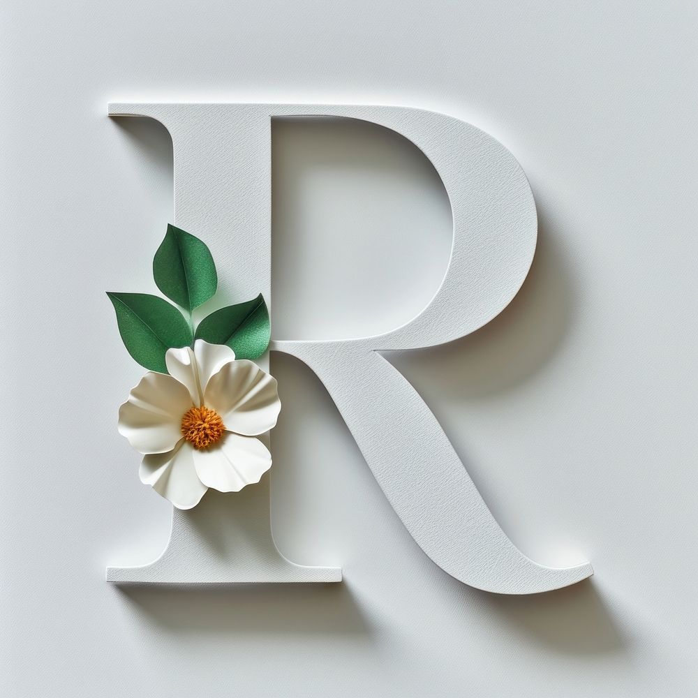 Letter R font flower number white.