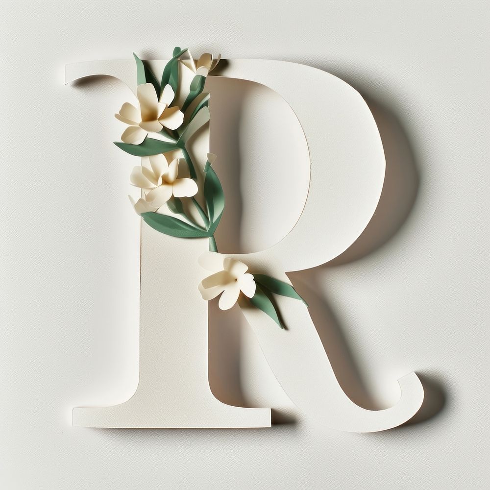 Letter R font alphabet flower white.
