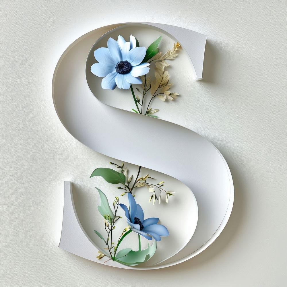 Letter S font flower white art.