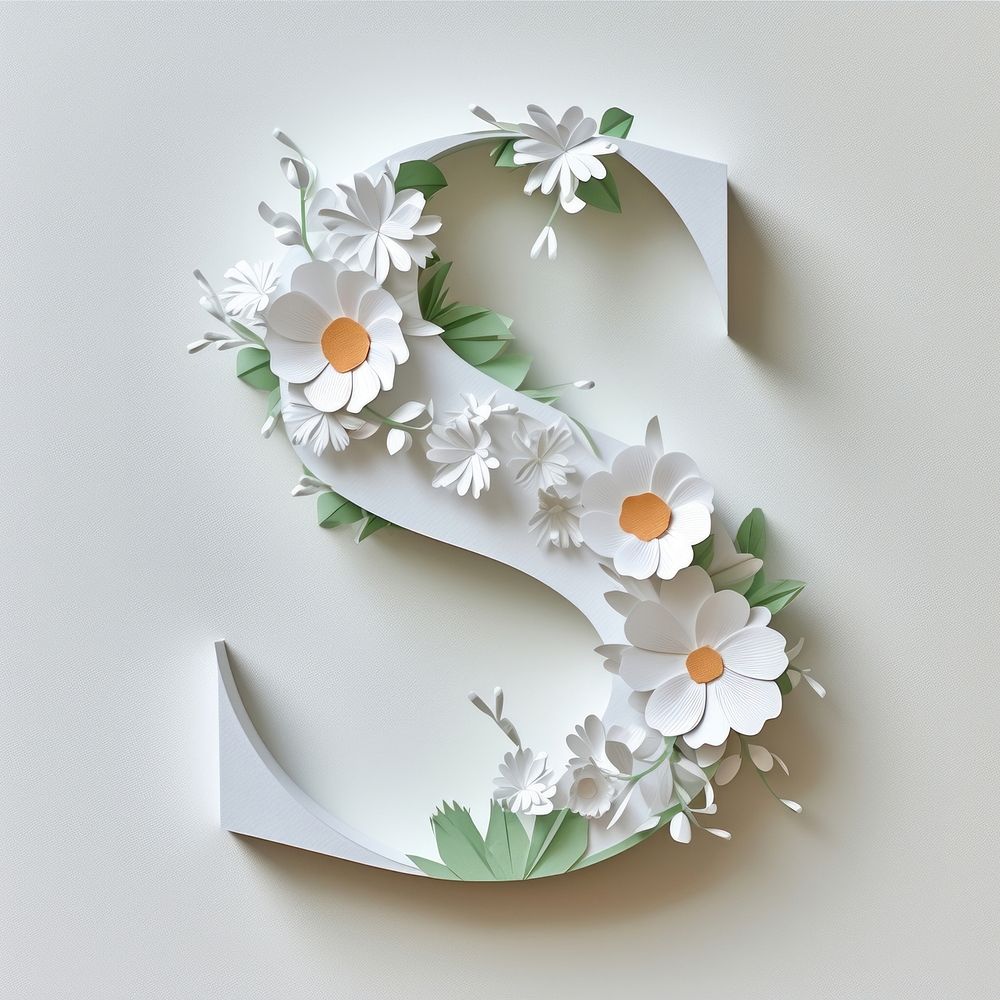 Letter S font flower plant white.