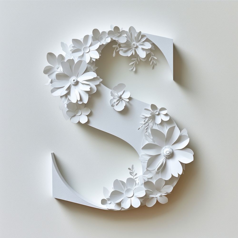 Letter S font flower white paper.