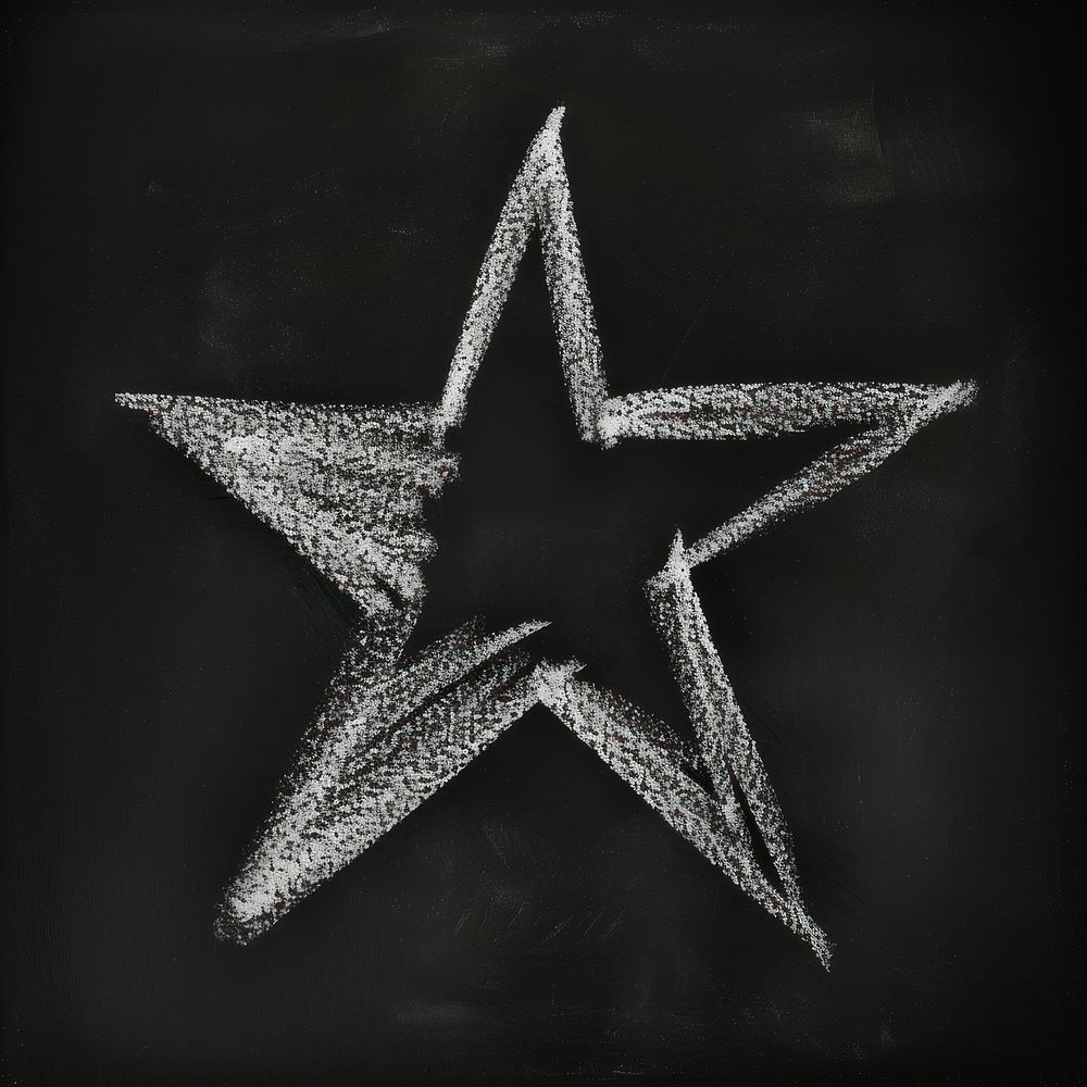 White chalk drawing star texture symbol black black background.