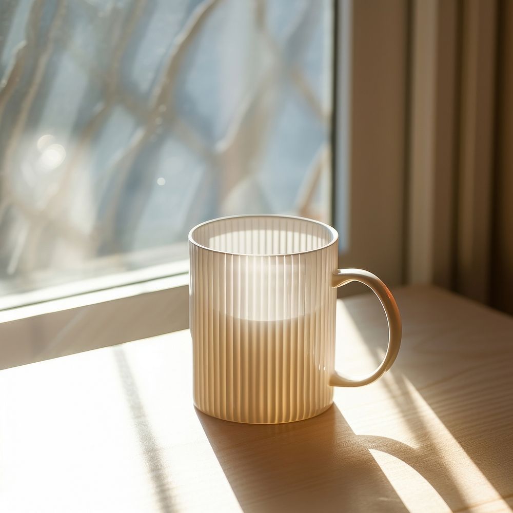 Borosilicate white mug window coffee drink.